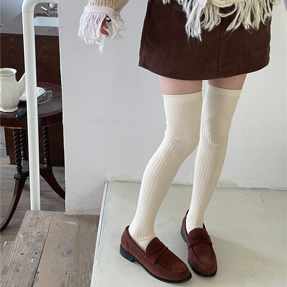 秋冬保暖袜子棉日系学院风Jk白色过膝袜女百搭皮鞋雪地靴长筒袜子