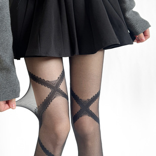 2026春夏新款芭蕾风交叉提花纯欲黑丝打底日系甜美jk白丝连裤袜薄