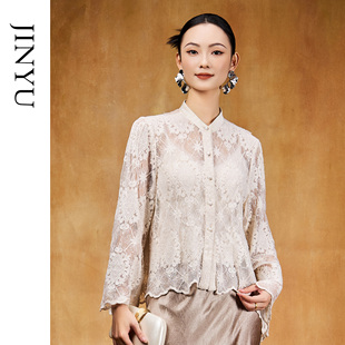 熹微 衬衫 法式 新中式 女 优雅风镂空蕾丝上衣女 JINYU矜羽