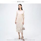 然逅 桑蚕丝冠乐绉连衣裙 新中式 JINYU矜羽 国风半袖