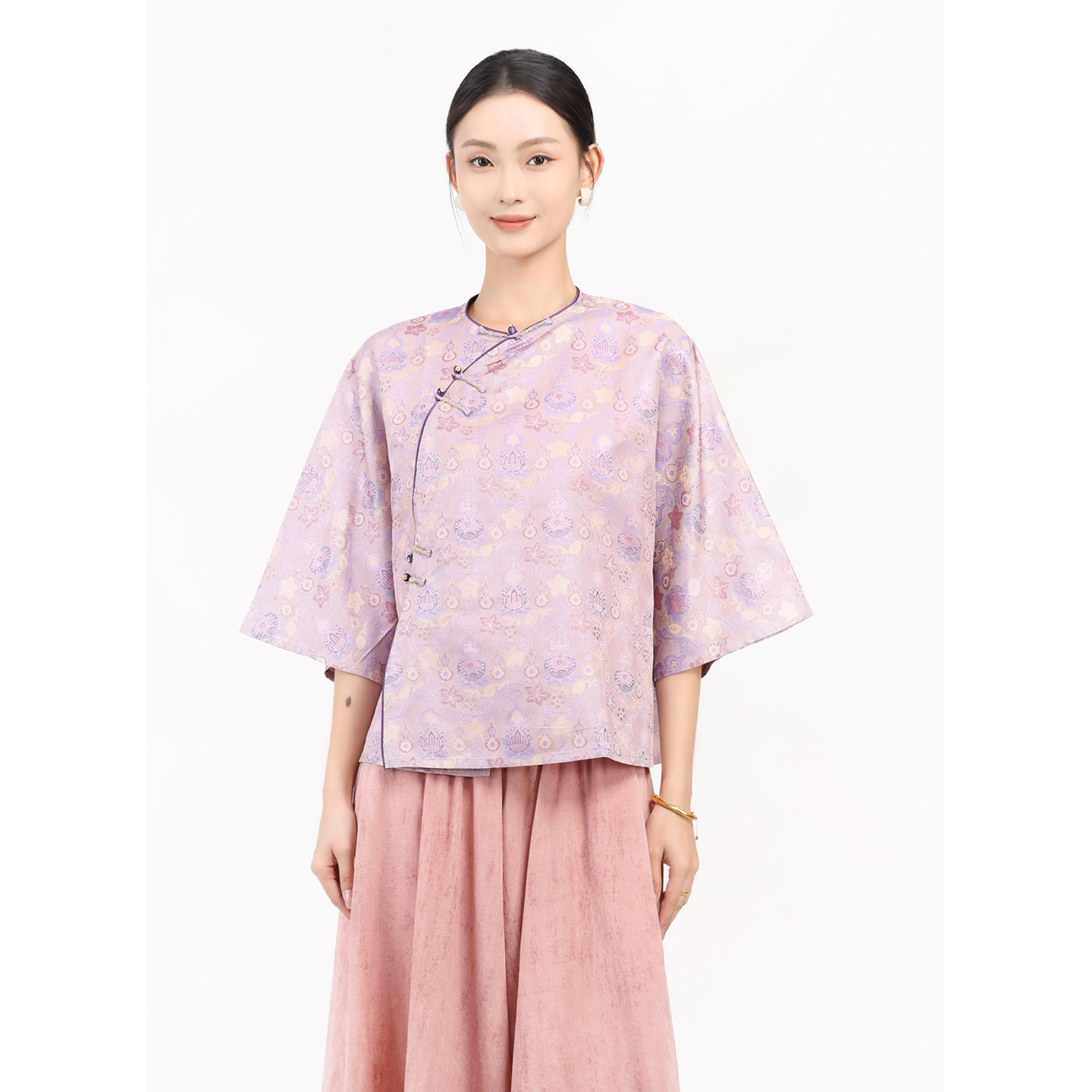 JINYU矜羽【串枝葫芦】新中式葫芦纹罗孔上衣女短袖夏款