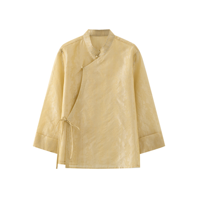 JINYU矜羽【素金】新中式衬衫 提花立领系带国风上衣