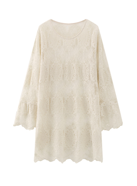 JINYU矜羽【雪璃】名媛风重工亮片蕾丝衫女中长款宽松微喇袖上衣