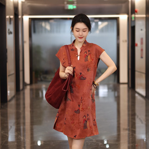 JINYU矜羽【风雅来客-栖心】朱红小人桑蚕丝红云纱长款马甲女