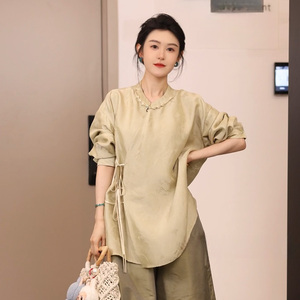 JINYU矜羽【风雅来客-宁和】浅绿色长袖新中式上衣女