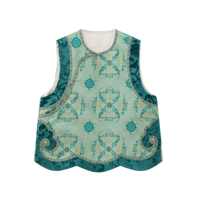 JINYU矜羽【金虎纳福】纹非遗宋锦老钱风新中式斜襟马甲上衣