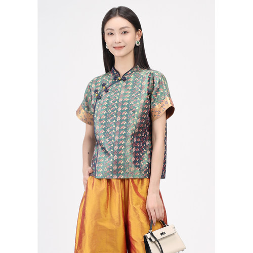 JINYU矜羽【风雅来客-惊蛰春雷】张和才古蜀锦惊蛰春雷短袖上衣