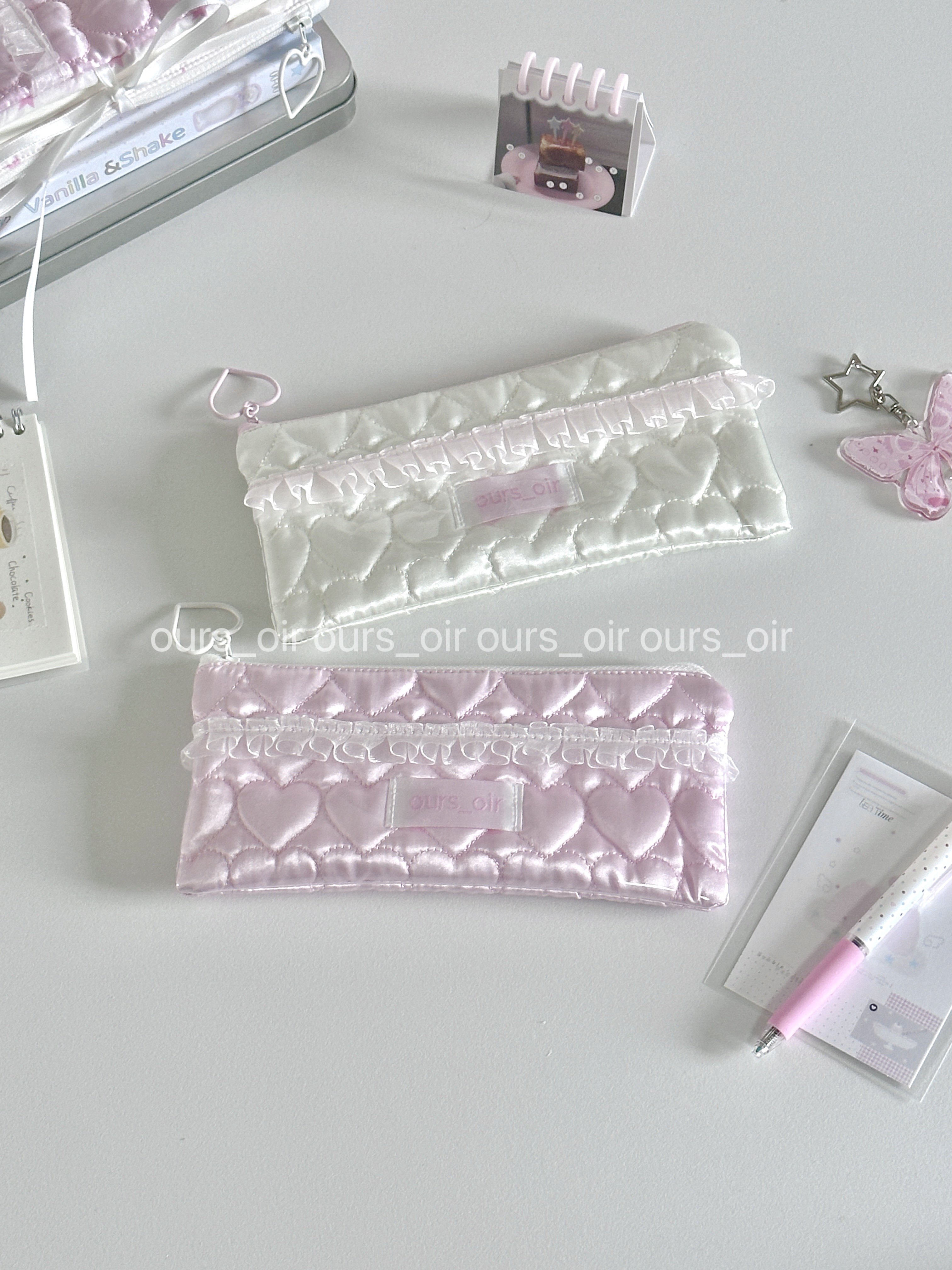 thumbnail for ours_oir|Satin love ballet girl ins handmade padded pen bag pen case stationery storage Korean system