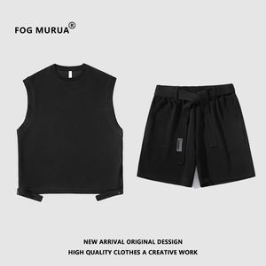 FOG MURUA2024夏季重磅无袖休闲潮牌情侣运动套装短袖短裤两件套