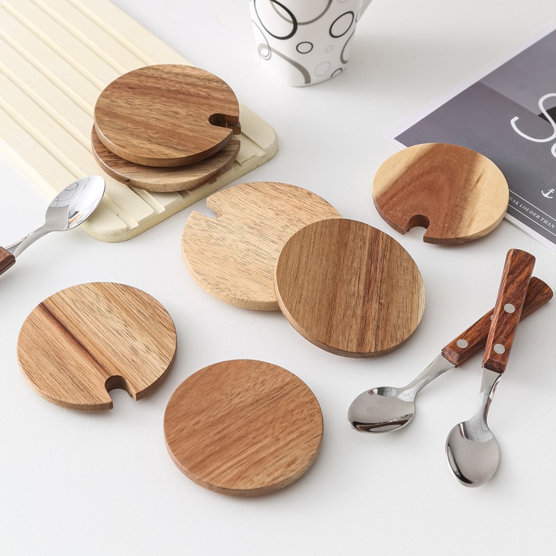 实木相思木圆形一体成型杯盖