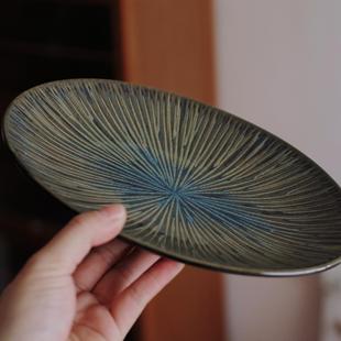 日式复古美浓烧珠露千十草日韩烤肉不规则花型日式料理大盘子餐具