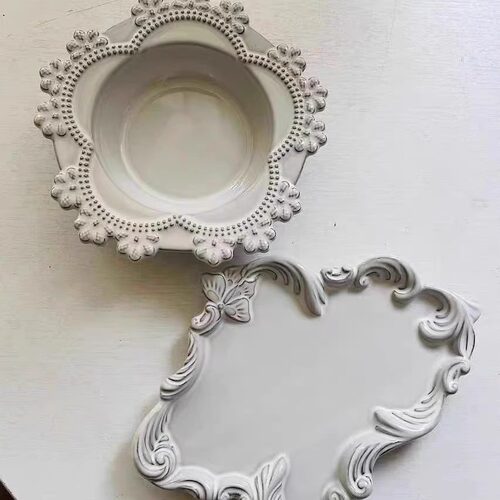 法式浮雕餐具蛋糕盘子高级感托盘家用菜盘陶瓷意面盘水果碗西餐