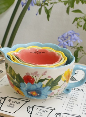 pioneer woman先锋女人引流花朵陶瓷cup小量碗四件套烘焙蘸料田园