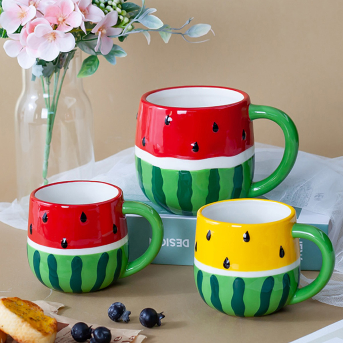 ins 风创意水杯可爱水果杯儿童马克杯陶瓷情侣网红日式咖啡西瓜杯