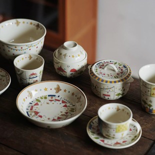 复古感高颜值釉下彩设计师哑光可爱马戏团陶瓷大容量马克杯礼物