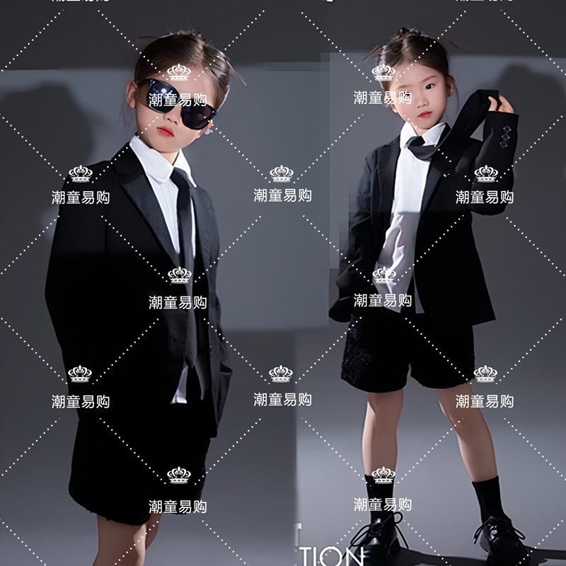 女童黑色西装主题舞台走秀潮服装