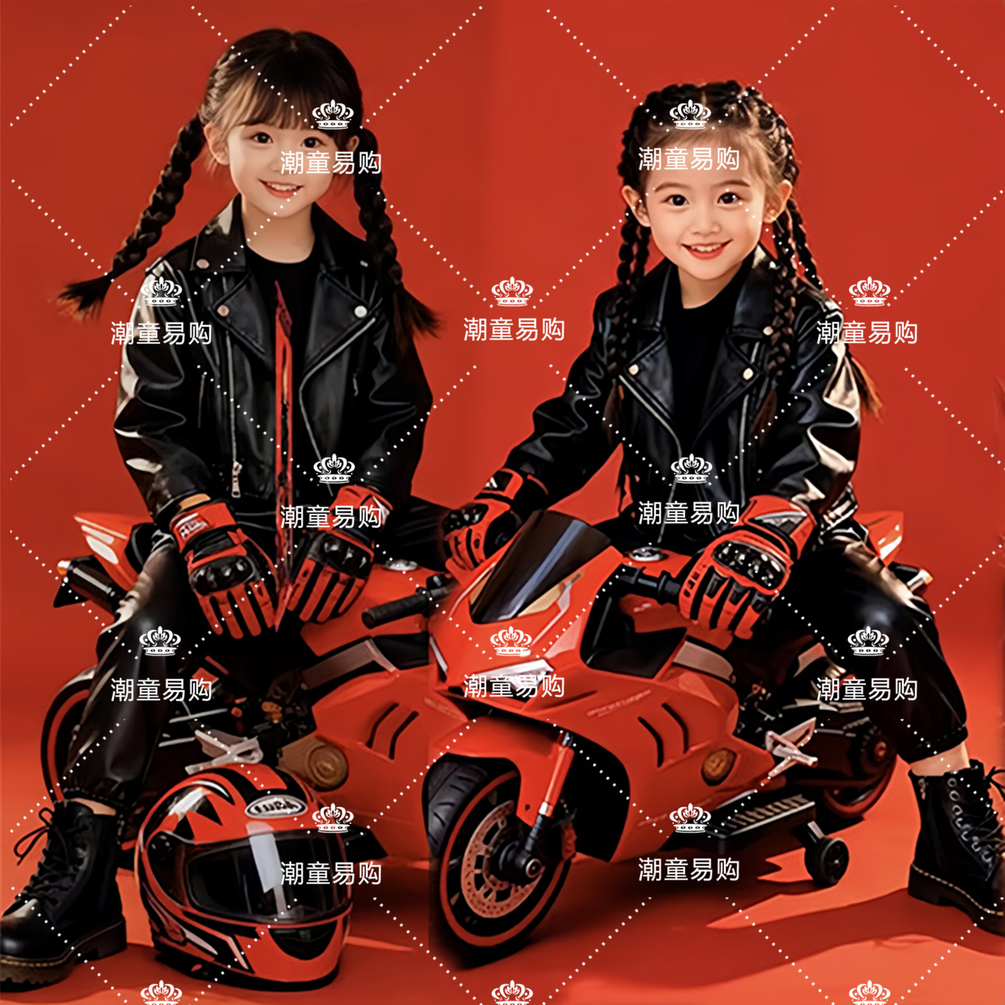 女童机车风走秀潮服黑色皮衣写真