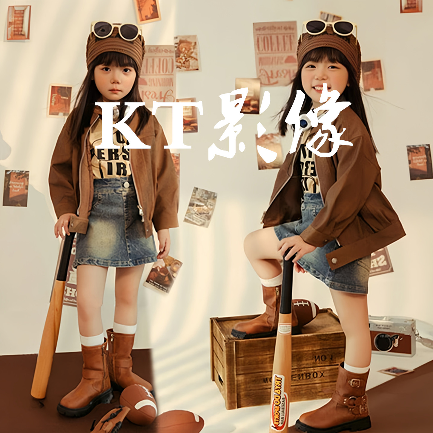 女童复古牛仔风主题写真演出服装