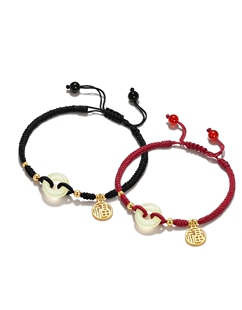 静风格玉石平安扣情侣男女手链转运珠福牌编织开运本命年红手绳