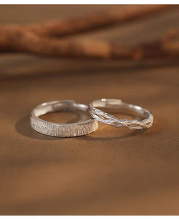 999足银木与枝情侣一对戒指女男小众设计款情人节纪念礼物刻字