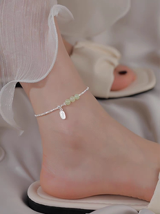 999足银碎银和田玉脚链女小众古风平安招财纳福足链首饰2025新款