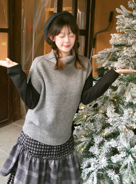 [魔女的心愿]灰色高领套头马甲2026早春新款毛衣女高级感针织上衣