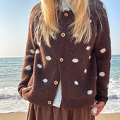 宽松小个子针织外套 女2026早春新款 热牛乳可可 棕色波点毛衣开衫