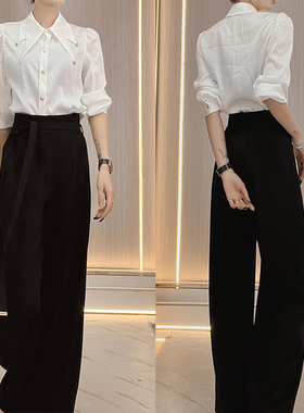 黑色高腰西装裤女阔腿裤长裤宽松直筒显瘦春夏款OL风裤子休闲裤