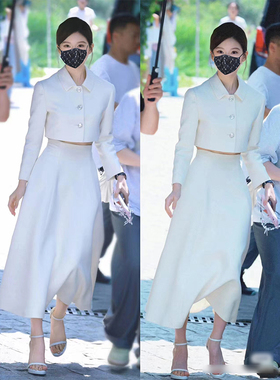 长袖小西服加A字裙半身裙长裙许妍同款小香风套装高级感西装外套