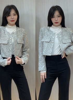 外套上衣短款带闪时尚高级感百搭气质外衣秋冬款长袖设计感短夹克