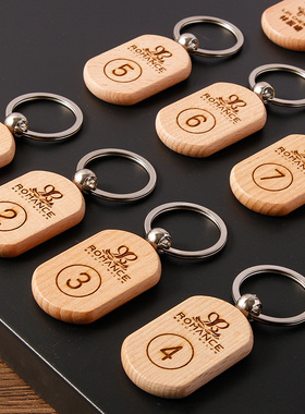 实木钥匙扣激光刻字logo定制酒店民宿房间门号码牌定做挂件小吊牌