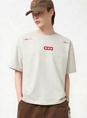 美式高街字母刺绣短袖T恤男女宽松休闲潮牌同款夏季新款情侣上衣