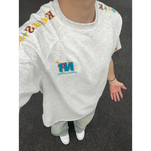 2026新款 高街插肩袖 字母刺绣短袖 T恤男宽松重磅纯棉情侣上衣 美式
