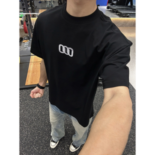 美式 T恤男女2026夏季 新款 宽松重磅圆领上衣 潮牌黑色字母印花短袖