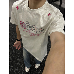 T恤男女夏季 2026新款 美式 高街刺绣短袖 情侣上衣 宽松纯棉潮牌同款