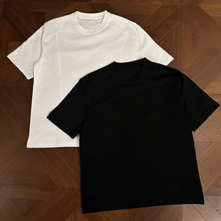 纯棉270g重磅结构拼接短袖T恤男夏季新款正肩收袖口显大挺阔上衣