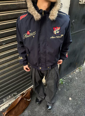 新款美式复古刺绣徽章座山雕棉衣外套男款冬季小众加厚保暖夹克