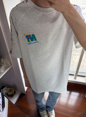 2026新款美式高街灰色重磅刺绣插肩短袖T恤男夏季新款显瘦情侣款