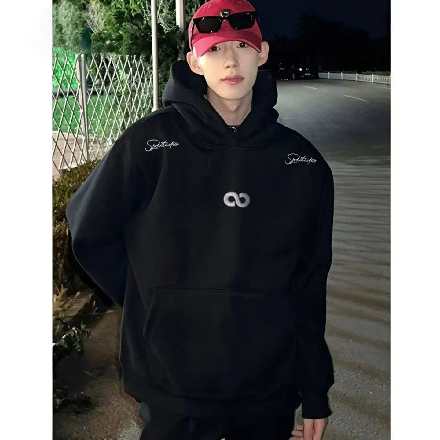 秋冬美式断开字母刺绣保暖连帽卫衣男女款韩版oversize欧美风外套