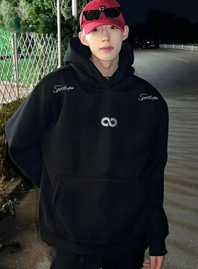 秋冬美式断开字母刺绣保暖连帽卫衣男女款韩版oversize欧美风外套