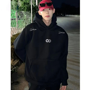 秋冬美式断开字母刺绣保暖连帽卫衣男女款韩版oversize欧美风外套