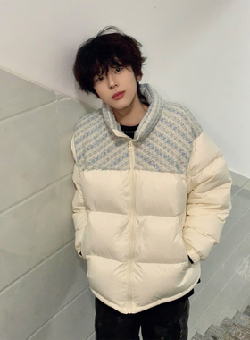 美式高街复古立领拼接棉衣男冬季宽松加厚2025新款保暖面包服外套