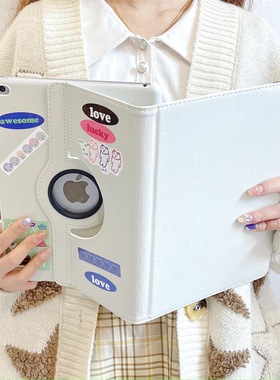 ins白色旋转支架皮套适用ipad保护套10.2寸苹果Air4/5平板套10.9寸防摔ipadpro11寸女pro12.9寸半包壳mini6