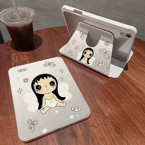 卡通天使女孩360旋转iPadAir8保护套2026新款适用苹果iPad11保护壳平板第10代Pro11寸Air7/6带笔槽mini7女款