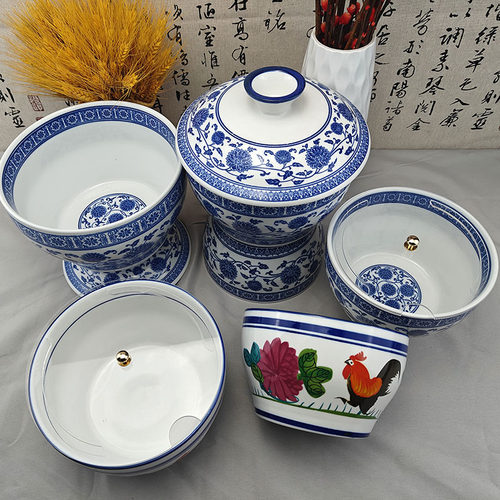 鸡盅调料碗陶瓷青花公鸡