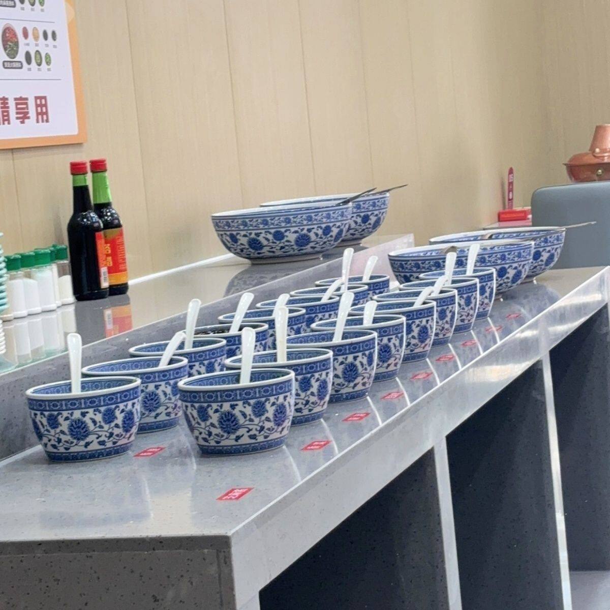 陶瓷带盖复古青花瓷调料碗火锅店自助酱料罐配菜缸蘸料鸡盅碗商用