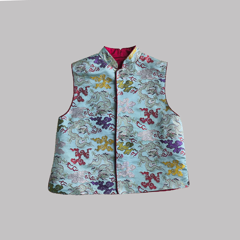 新款织金2024秋季真丝立领马甲