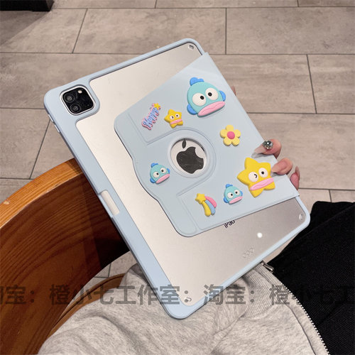 2024新款ipadpro保护套带笔槽air6保护壳5三折360旋转11英寸适用苹果8平板ipad9/10亚克力九代2021防弯10.2寸
