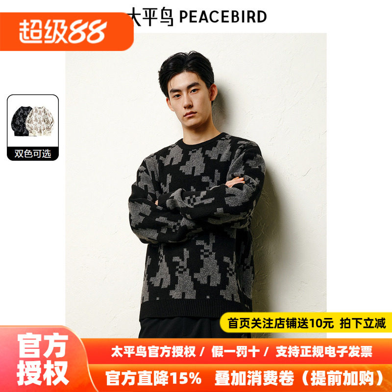 太平鸟男装 休闲毛衣2026冬季新款满版宽松毛衫磨毛纱时尚毛衣潮