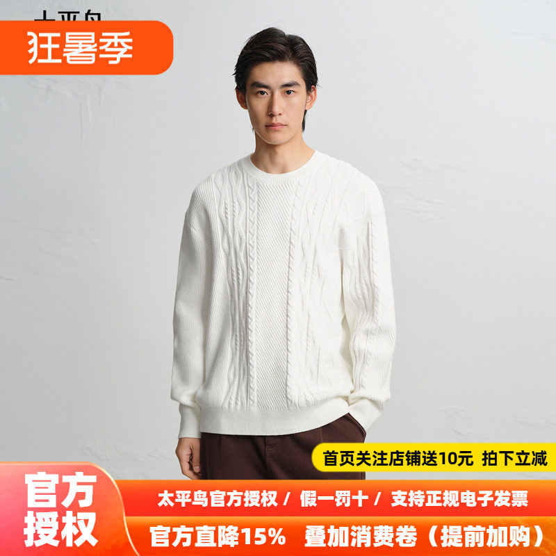 【商场同款】太平鸟男装毛衫25冬季新款绞花套头针织衫 B2EBF4506